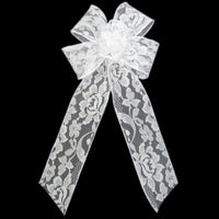 Lace Wedding Bows - Wired Mystic White Lace Bows (2.5"ribbon~6"Wx10"L)