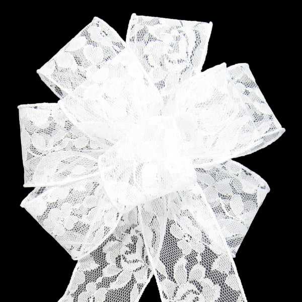 Lace Wedding Bows - Wired Mystic White Lace Bows (2.5"ribbon~8"Wx16"L)
