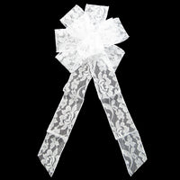 Wired Mystic White Lace Bows (2.5"ribbon~8"Wx16"L) - Alpine Holiday Bows
