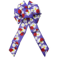 Wired Ladybugs & Daisies Purple Spring Bow (2.5"ribbon~8"Wx16"L) - Alpine Holiday Bows