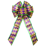 Wired Mardi Gras Harlequin Glitter Bow (2.5"ribbon~8"Wx16"L) - Alpine Holiday Bows