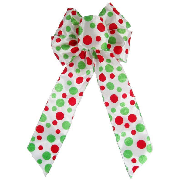 Wired Red & Green Dots Bow (2.5"ribbon~6"Wx10"L) - Alpine Holiday Bows