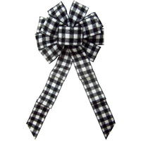 Wired Buffalo Plaid Black & White Flannel Bow (2.5"ribbon~10"Wx20"L) - Alpine Holiday Bows
