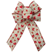 Wired Sparkling Hearts Natural Bow (2.5"ribbon~6"Wx10"L) - Alpine Holiday Bows