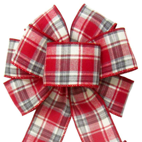 Wired Cozy Cabin Plaid Flannel Bow (2.5"ribbon~8"Wx16"L) - Alpine Holiday Bows