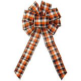 Wired Buffalo Plaid Ivory Orange Black Linen Bows (2.5"ribbon~10"Wx20"L) - Alpine Holiday Bows