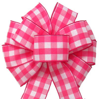 Wired Buffalo Plaid Pink & White Linen Bows (2.5"ribbon~10"Wx20"L) - Alpine Holiday Bows