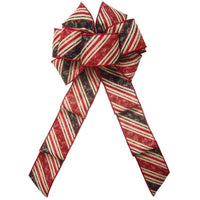 Wired Rustic Red & Black Christmas Stripes Bow (2.5"ribbon~8"Wx16"L) - Alpine Holiday Bows