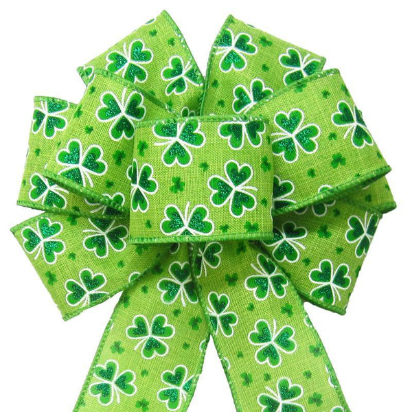 Wired Lucky Shamrock St Patricks Day Bows (2.5"ribbon~8"Wx16"L) - Alpine Holiday Bows