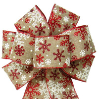 Christmas Wreath Bows - Wired Red Sparkle Snowflake Bows (2.5"ribbon~8"Wx16"L)