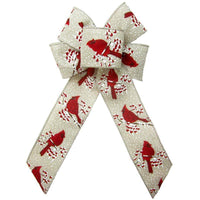 Wired Red Birds & Berries Natural Bow (2.5"ribbon~6"Wx10"L) - Alpine Holiday Bows