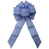 Gingham Check Navy Blue & White Bow (2.5"ribbon~8"Wx16"L) - Alpine Holiday Bows