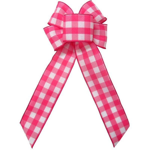 Wired Buffalo Plaid Pink & White Linen Bows (2.5"ribbon~6"Wx10"L) - Alpine Holiday Bows