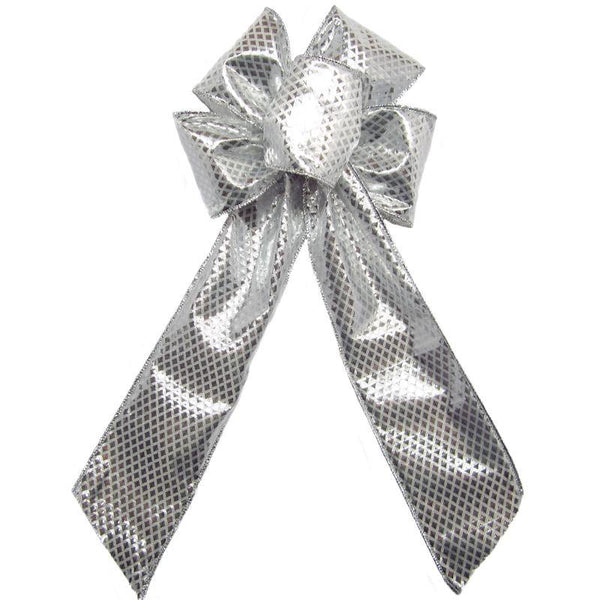 Wired Sparkling Silver Lame Bow (2.5"ribbon~6"Wx10"L) - Alpine Holiday Bows