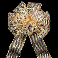 Wired Outdoor Mesh Gold Bow (2.5"ribbon~8"Wx16"L) - Alpine Holiday Bows