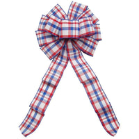 Wired Red White & Blue Plaid Bow (2.5"ribbon~10"Wx20"L) - Alpine Holiday Bows