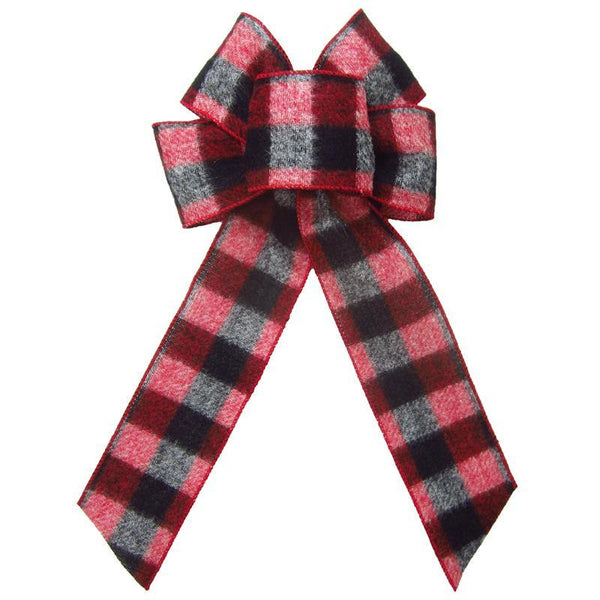 Wired Log Cabin Buffalo Plaid Flannel Bow (2.5"ribbon~6"Wx10"L) - Alpine Holiday Bows