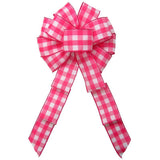 Wired Buffalo Plaid Pink & White Linen Bows (2.5"ribbon~10"Wx20"L) - Alpine Holiday Bows