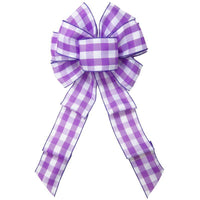 Wired Buffalo Plaid Purple & White Linen Bows (2.5"ribbon~8"Wx16"L) - Alpine Holiday Bows