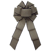 Wired Cabana Stripes Black & Natural Bow (2.5"ribbon~8"Wx16"L) - Alpine Holiday Bows