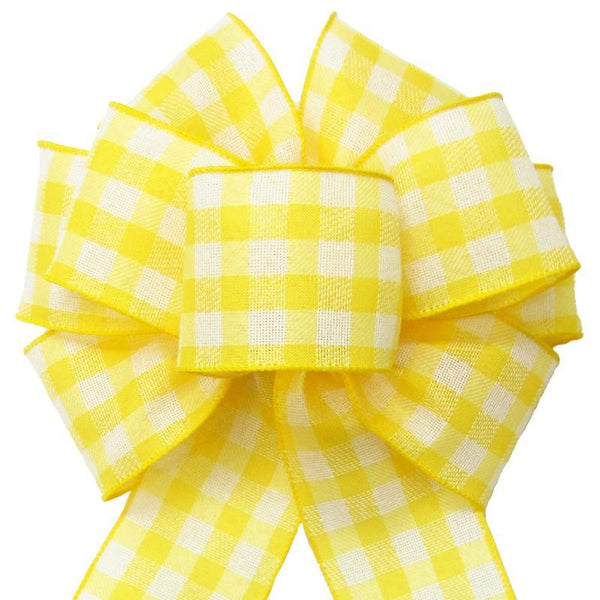 Wired Buffalo Plaid Yellow & Cream Linen Bows (2.5"ribbon~8"Wx16"L) - Alpine Holiday Bows