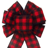 Wired Buffalo Plaid Red & Black Flannel Bow (2.5"ribbon~8"Wx16"L) - Alpine Holiday Bows