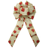 Wired Red & Gold Christmas Ornaments Linen Bow (2.5"ribbon~8"Wx16"L) - Alpine Holiday Bows