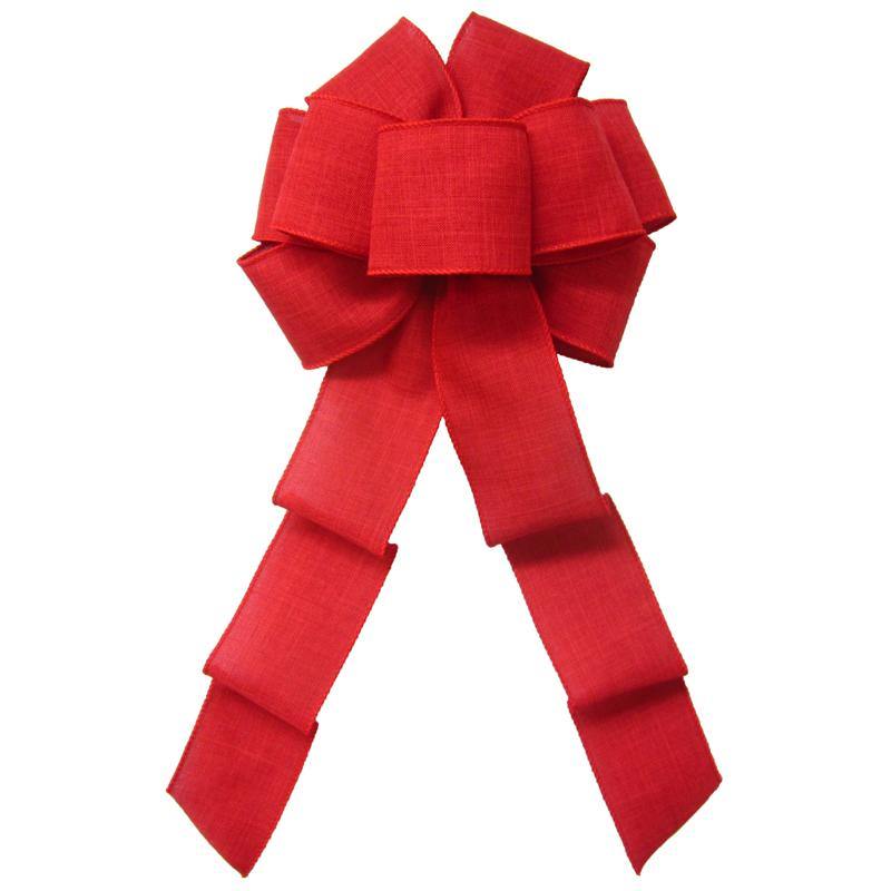 Natural Bows - Linen Bows - Wired Red Linen Bow 8 Inch