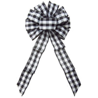 Wired Buffalo Plaid Black & White Linen Bows (2.5"ribbon~10"Wx20"L) - Alpine Holiday Bows