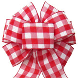 Wired Buffalo Plaid Red & White Linen Bows (2.5"ribbon~8"Wx16"L) - Alpine Holiday Bows