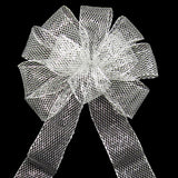 Wired Outdoor Mesh Silver Bow (2.5"ribbon~10"Wx20"L) - Alpine Holiday Bows