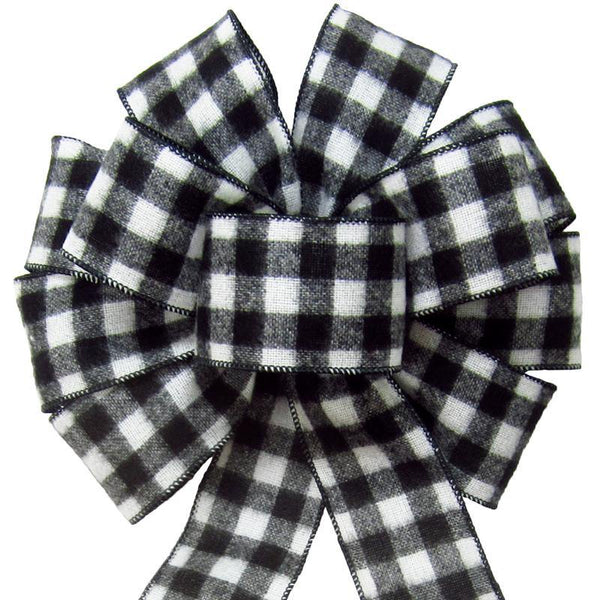 Wired Buffalo Plaid Black & White Flannel Bow (2.5"ribbon~10"Wx20"L) - Alpine Holiday Bows