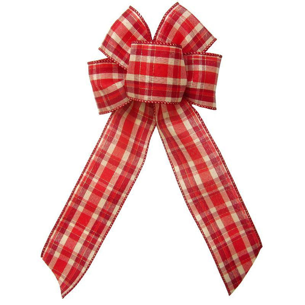 Christmas Wreath Bows - Wired Fireside Plaid Bow (2.5"ribbon~6"Wx10"L)