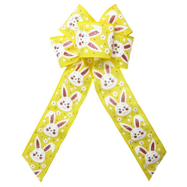 Wired Yellow Linen Easter Bunny Bow (2.5"ribbon~6"Wx10"L) - Alpine Holiday Bows