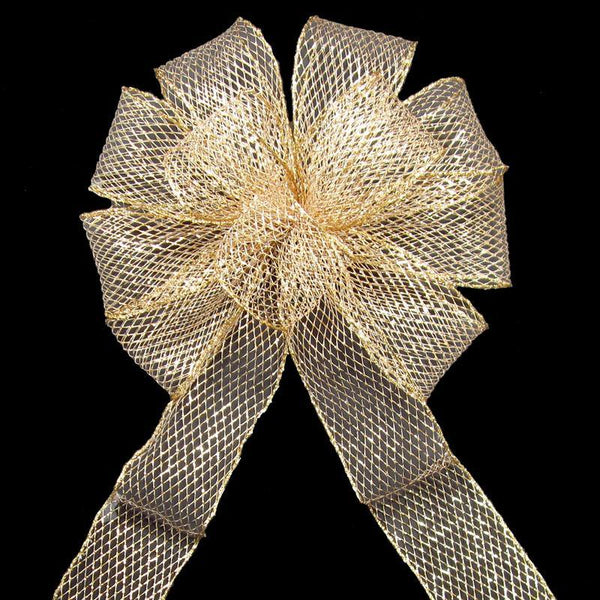Christmas Bows - Wired Outdoor Mesh Gold Bow 10 Inch