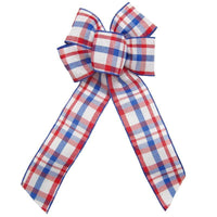Wired Red White & Blue Plaid Bow (2.5"ribbon~6"Wx10"L) - Alpine Holiday Bows