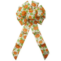 Wired Fall Pumpkins Natural Linen Bow (2.5"ribbon~10"Wx20"L) - Alpine Holiday Bows