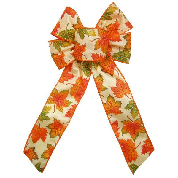 Wired Fall Leaflets Bows (2.5"ribbon~6"Wx10"L) - Alpine Holiday Bows