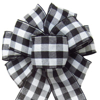 Wired Buffalo Plaid Black & White Linen Bows (2.5"ribbon~8"Wx16"L) - Alpine Holiday Bows