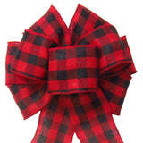 Wired Buffalo Plaid Red & Black Linen Bows (2.5"ribbon~8"Wx16"L) - Alpine Holiday Bows