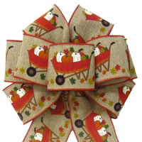 Wired Natural Harvest Cart of Pumpkins Bows (2.5"ribbon~8"Wx16"L) - Alpine Holiday Bows