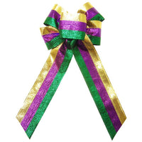 Wired Mardi Gras Shimmering Stripes Bow (2.5"ribbon~6"Wx10"L) - Alpine Holiday Bows