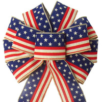 Wired Stars & Stripes Natural Bow (2.5"ribbon~10"Wx20"L) - Alpine Holiday Bows