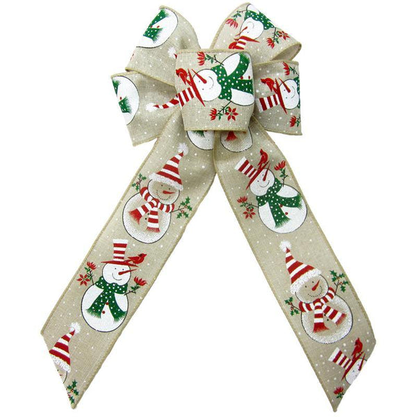 Christmas Wreath Bows - Wired Blusty Snowman Natural Bow (2.5"ribbon~6"Wx10"L)