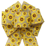 Wired Natural Linen Sunflowers Bows (2.5"ribbon~8"Wx16"L) - Alpine Holiday Bows