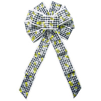 Wired Gingham Bumblebees Black & White Bows (2.5"ribbon~10"Wx20"L) - Alpine Holiday Bows