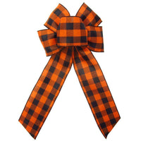 Wired Buffalo Plaid Black & Orange Linen Bows (2.5"ribbon~6"Wx10"L) - Alpine Holiday Bows