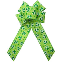 Wired Lucky Shamrock St Patricks Day Bows (2.5"ribbon~6"Wx10"L) - Alpine Holiday Bows