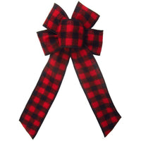 Wired Buffalo Plaid Red & Black Flannel Bow (2.5"ribbon~6"Wx10"L) - Alpine Holiday Bows