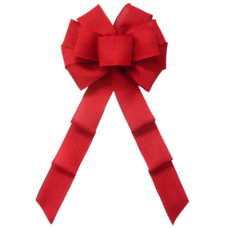 Natural Bows - Linen Bows - Wired Red Linen Bow 10 Inch